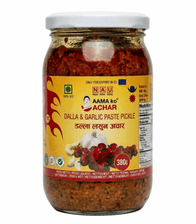 Aama Ko Achar Dalla and garlic paste pickle 380g jar – traditional Nepali spicy achar with rich flavor