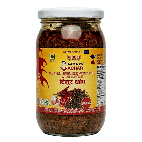 Aama Ko Achar Timmur Chhop Pickle 200g jar – traditional Nepali timmur (Sichuan pepper) achar with bold spicy flavor