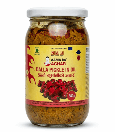 Aama Ko Achar Dalla chilli pickle in oil 380g jar – traditional Nepali spicy dalle achar with rich flavor