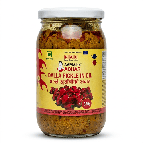 Aama Ko Achar Dalla chilli pickle in oil 380g jar – traditional Nepali spicy dalle achar with rich flavor