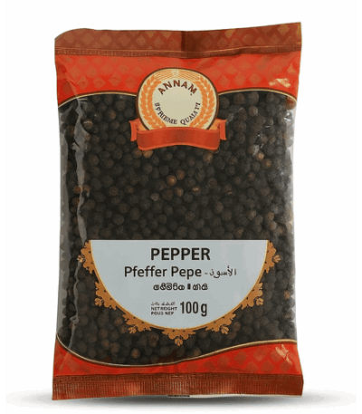 Annam Black Pepper 100g pack – whole black peppercorn spice for cooking and seasoning