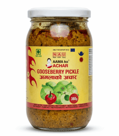 Aama Ko Achar Gooseberry Pickle 380g jar – traditional Nepali amla achar with tangy and spicy flavor